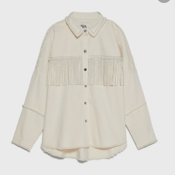 Zara Tops - Zara Cream Fringe Studded Shirt Jacket Shacket